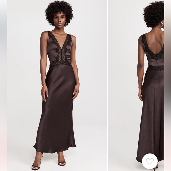 Bec & Bridge Dresses & Skirts - Bec & Bridge Cocoa Brown Lace-Trim Satin Midi Dress